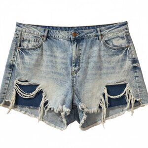 Refuge+ Blue Denim Distressed Cut-Off Jean Shorts Plus Size 24